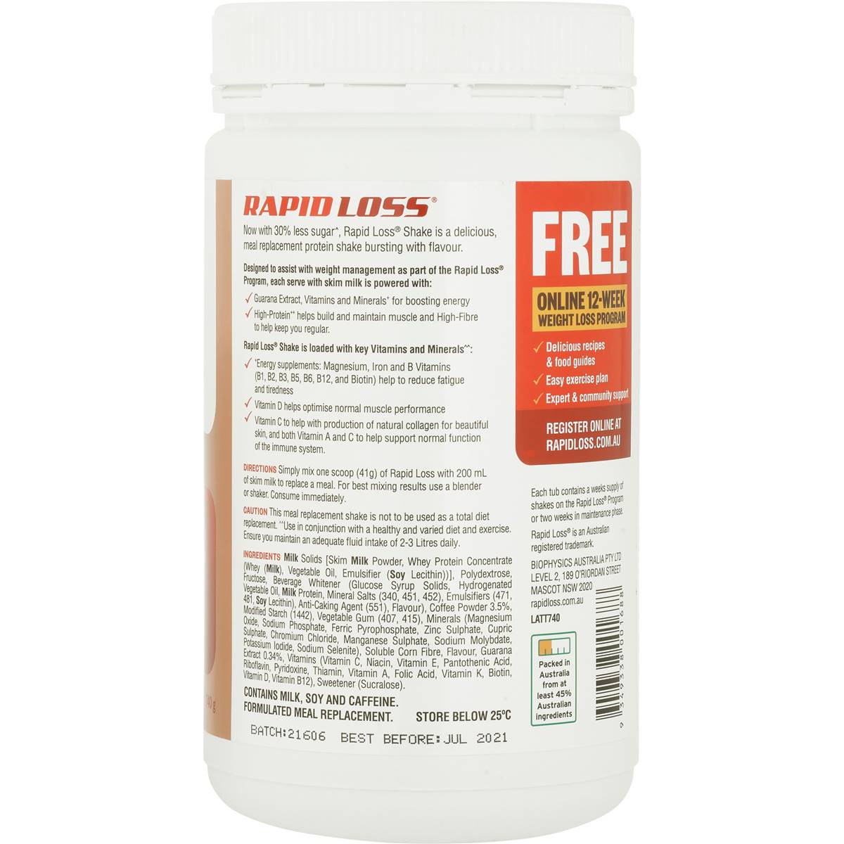 Rapid Loss Meal Replacement Shake Latte 740g Woolworths