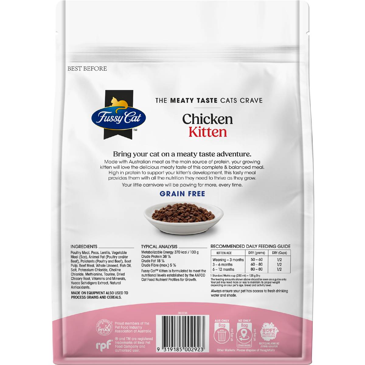 Fussy Cat Grain Free Kitten Dry Cat Food Chicken With Vegetables 450g