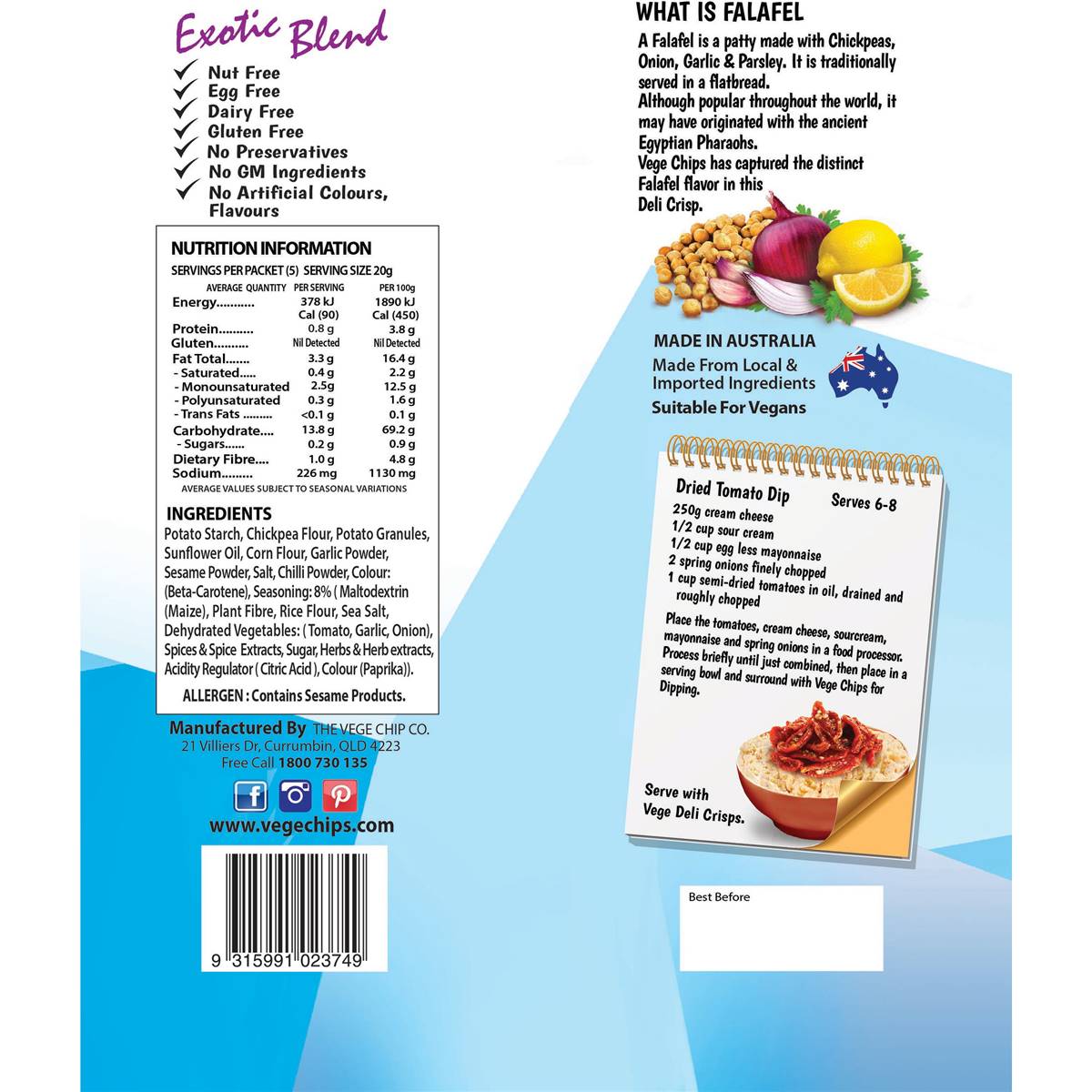 Vege Chips Deli Crisps Falafel 100g Woolworths