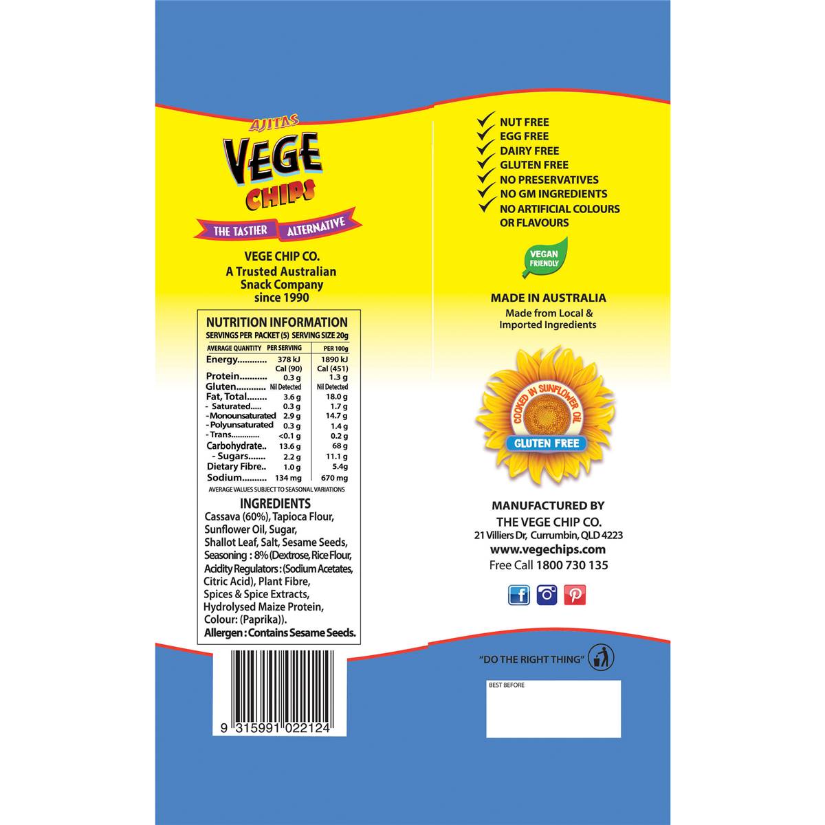 Vege Chips Sweet & Sour 100g Woolworths