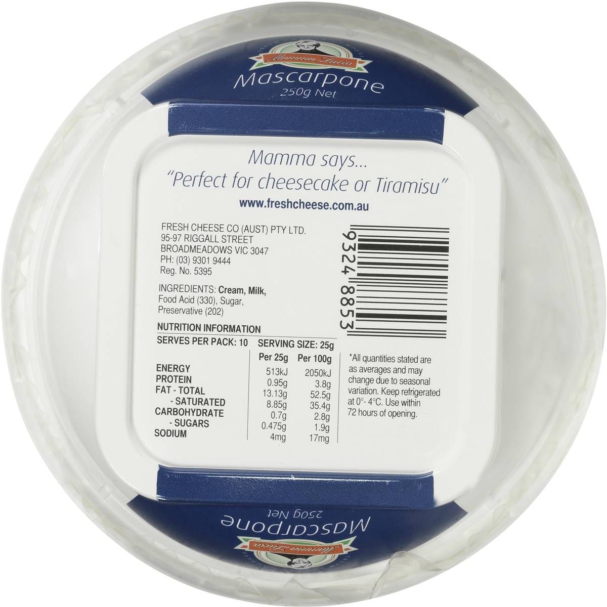 Mamma Lucia Mascarpone Cheese 250g | Woolworths