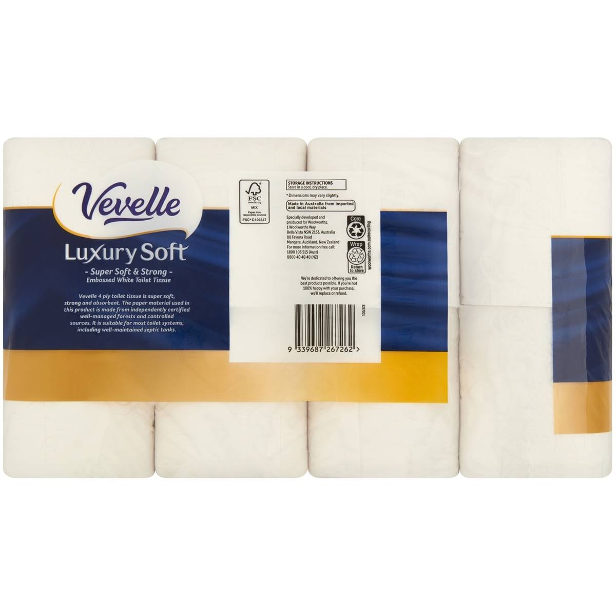 Vevelle Toilet Paper 4ply 8 Pack Woolworths