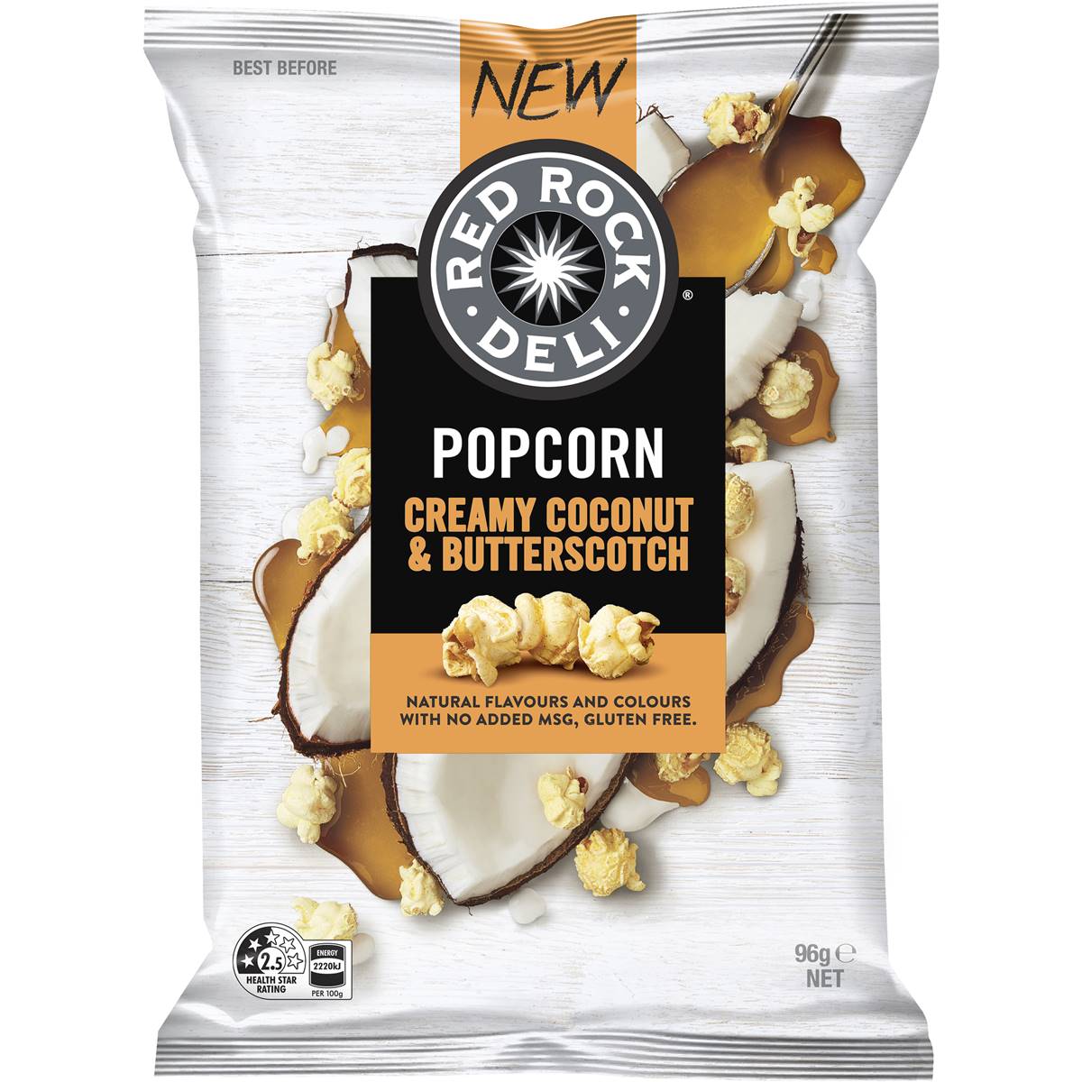 Red Rock Deli Creamy Coconut Butterscotch Popcorn 96g Woolworths