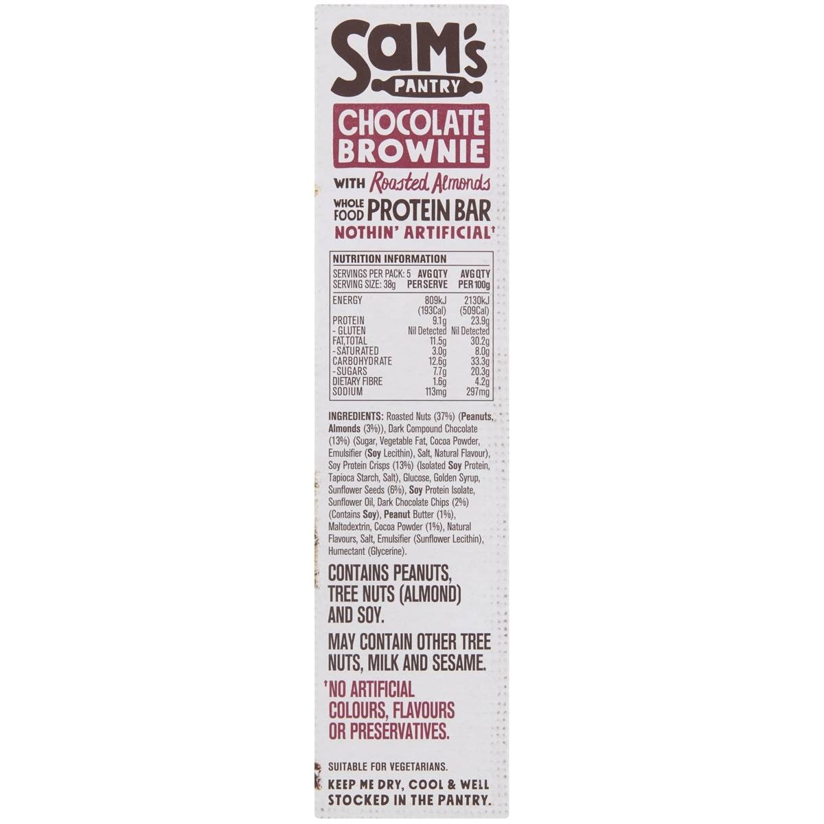 Sam's Pantry Chocolate Brownie With Roasted Almonds Protein Bar 5 Pack