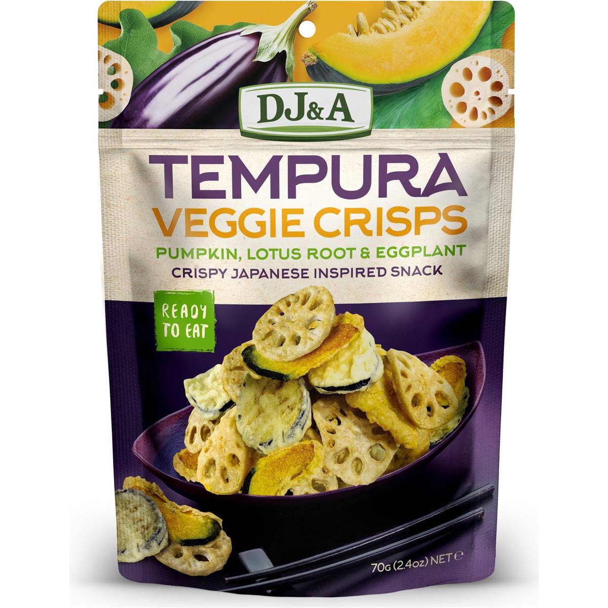 DJ&A Tempura Veggie Crisps Pumpkin Lotus Root & Eggplant 70g