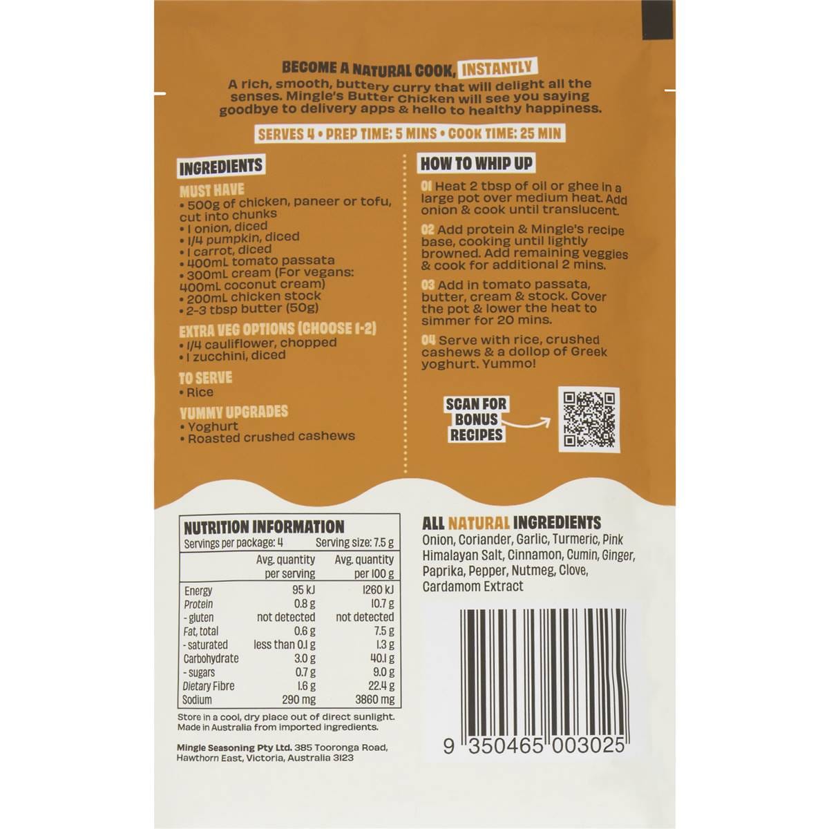 Mingle Butter Chicken Recipe Base 30g Woolworths