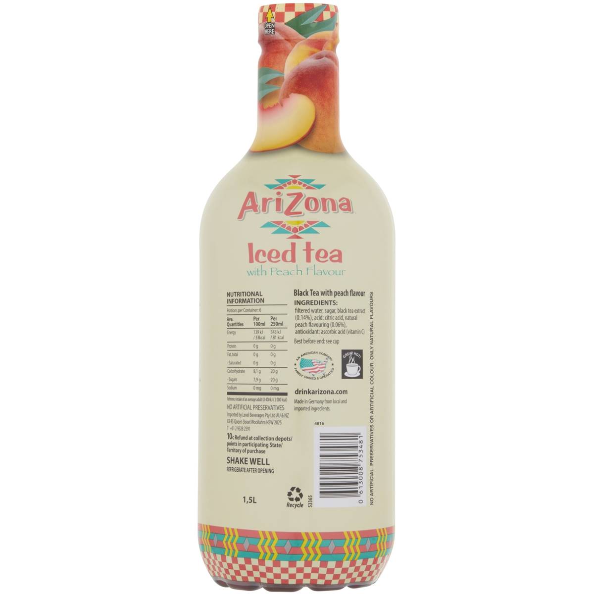 Arizona Iced Tea Peach 1.5l Woolworths