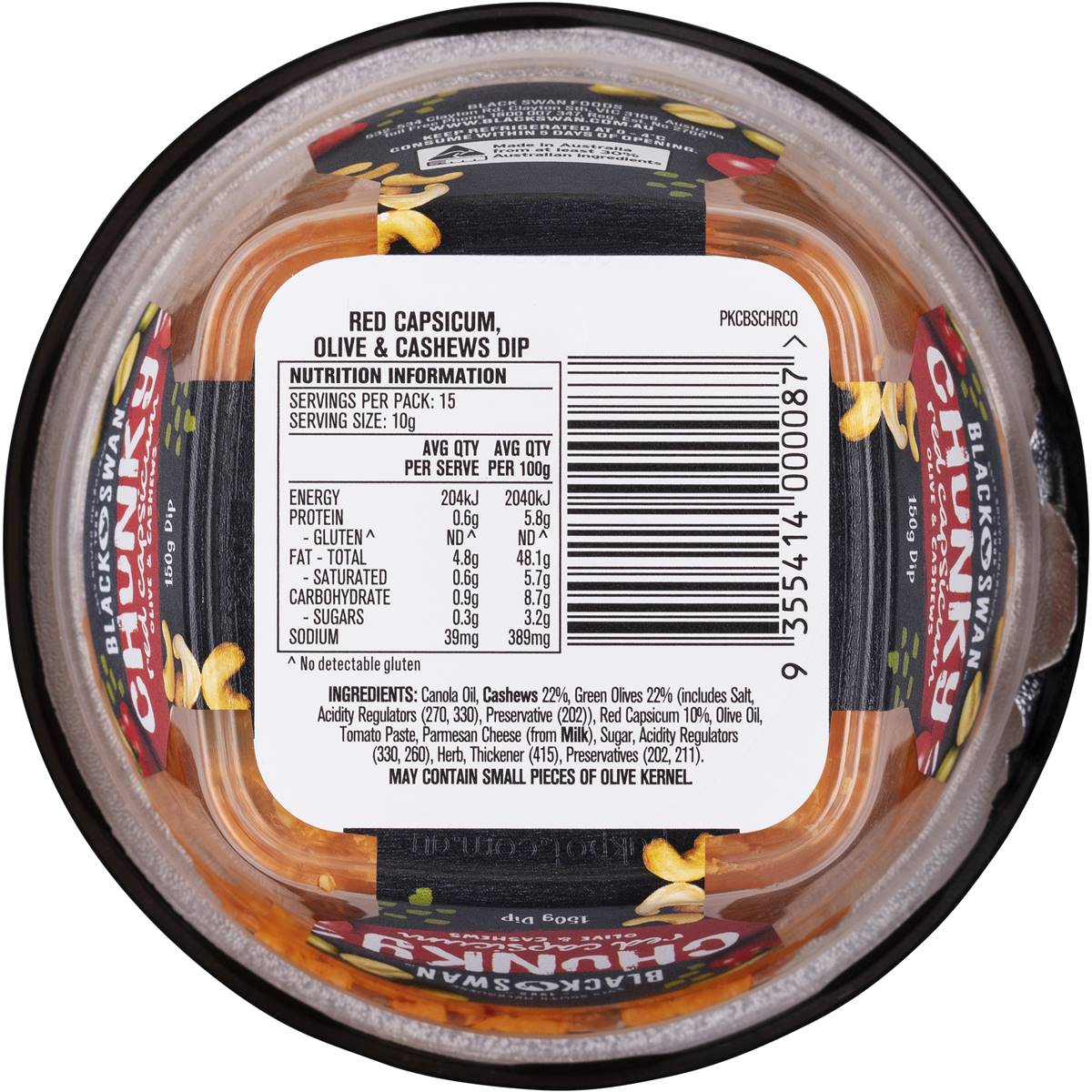 Black Swan Chunky Capsicum Olive Cashewnut Dip 150g Woolworths