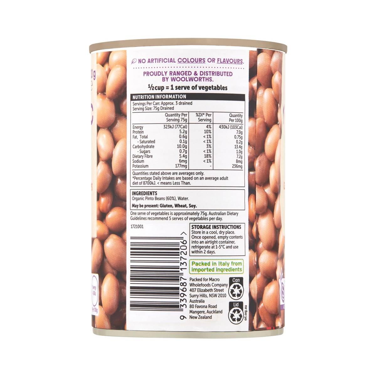 Macro Organic Pinto Beans 420g Woolworths
