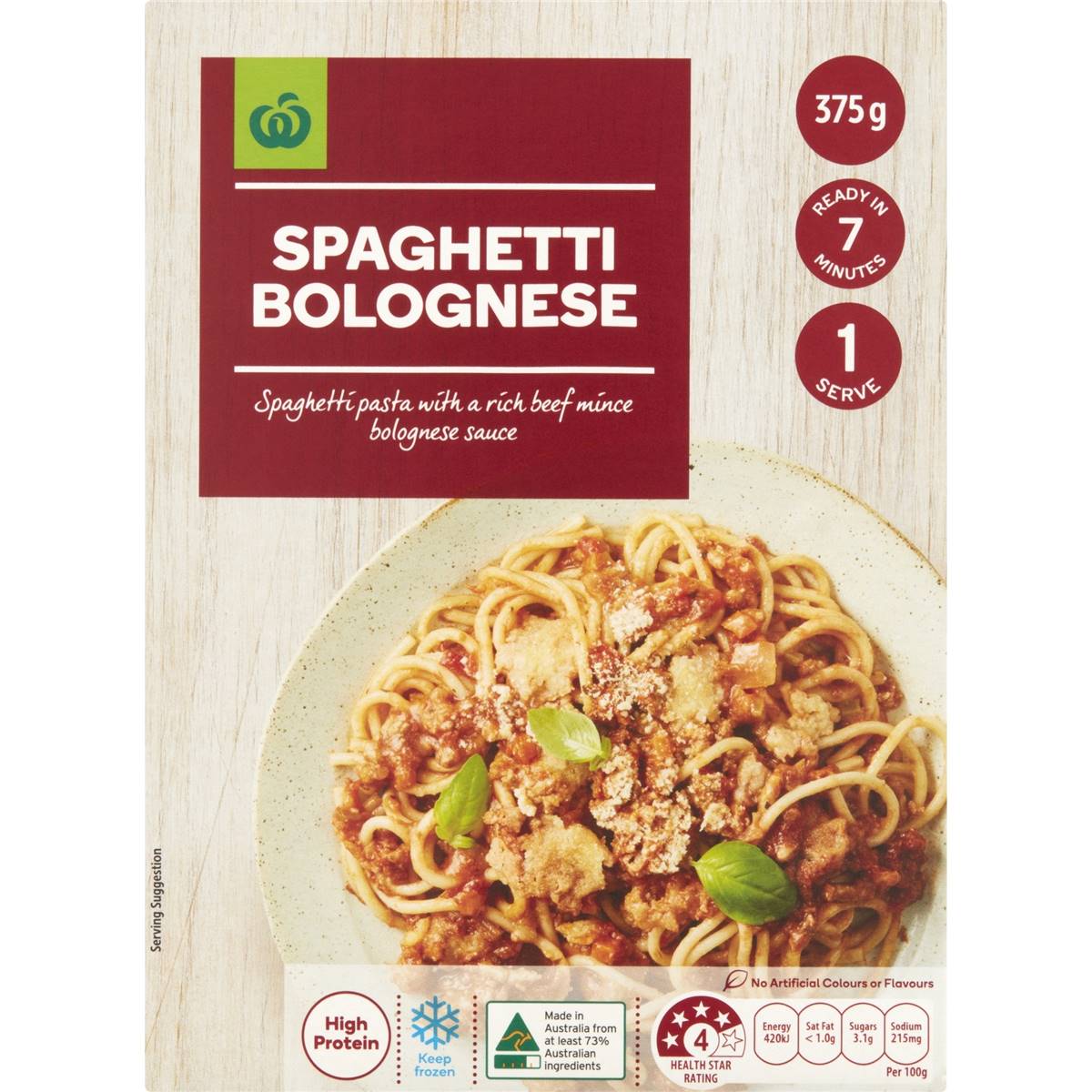 Woolworths Spaghetti Bolognese Frozen Meal 375g Woolworths