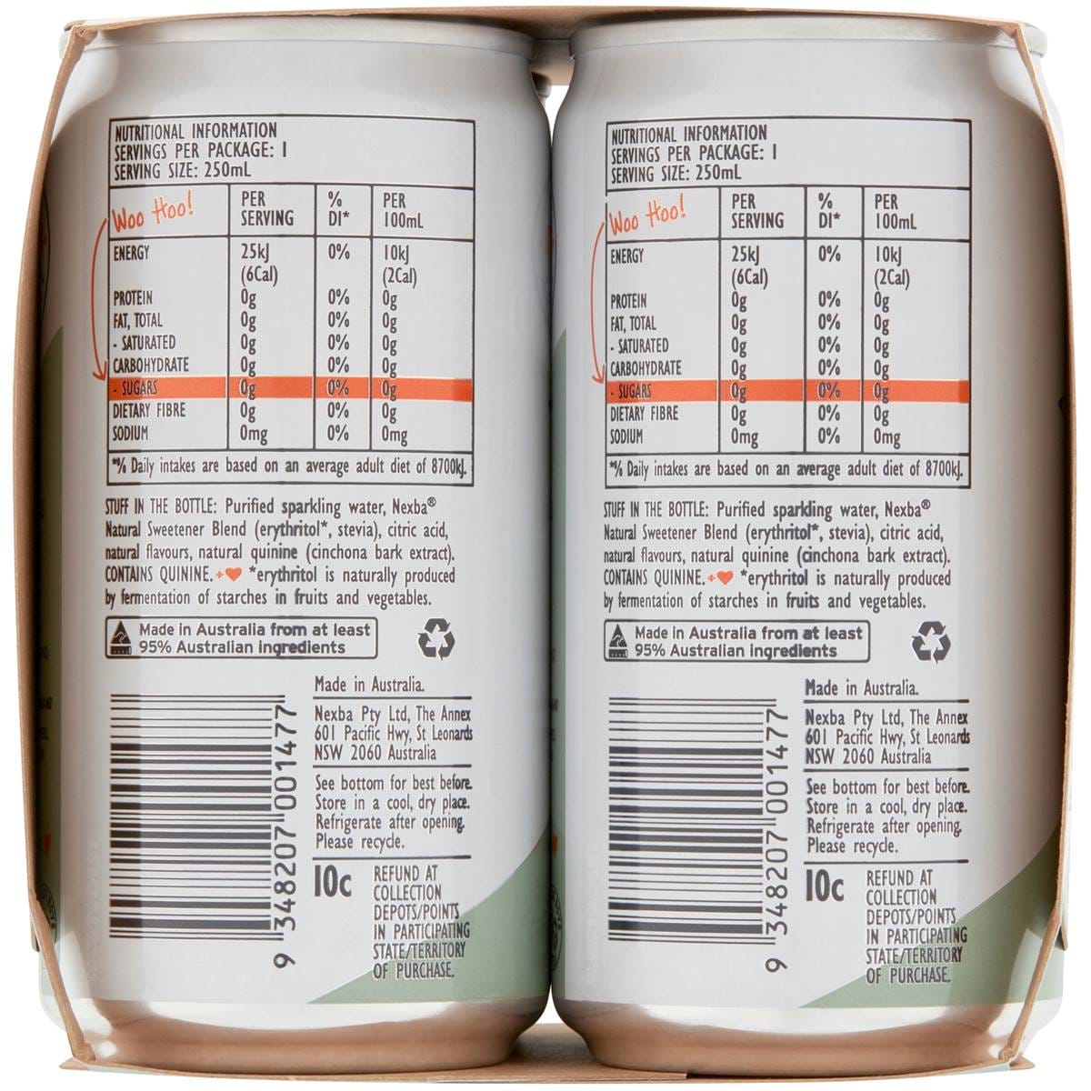 Nexba Sugar Free Lime Cucumber & Mint Tonic Water 250ml X4 Pack