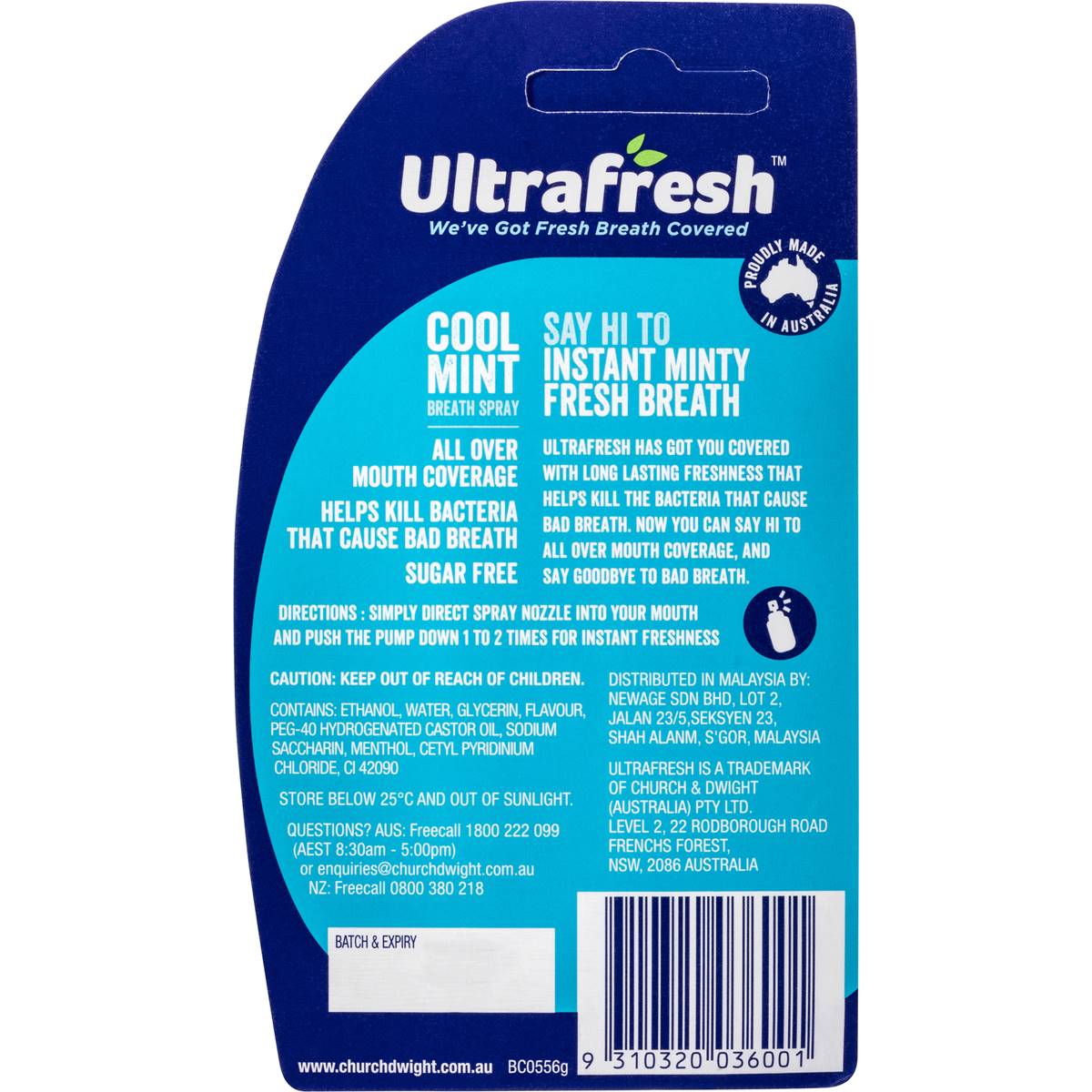 Ultrafresh Breath Fresheners Cool Mint Spray 12ml Woolworths