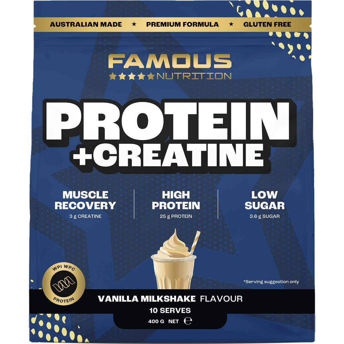 Famous Nutrition Sport Creatine + High Protein Low Sugar Powder Vanilla Milk 400g