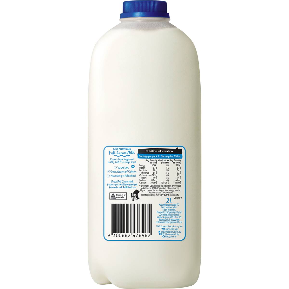 Brownes Full Cream Milk 2l | Woolworths