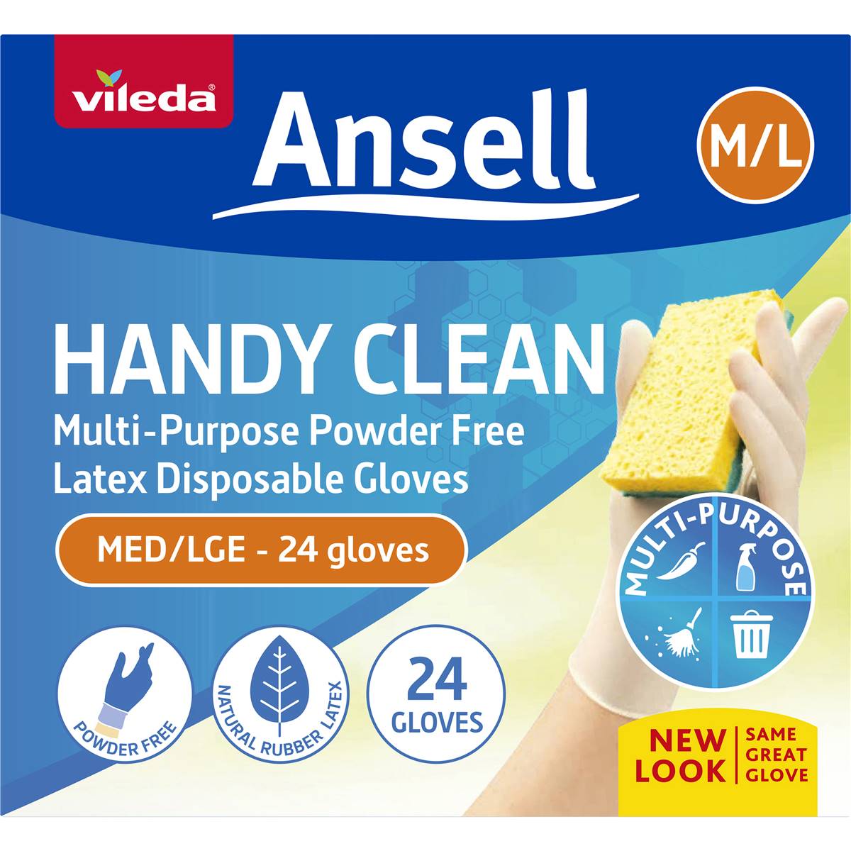 Vileda Ansell Handy Clean Latex Multipurpose Gloves M/l 24 Pack