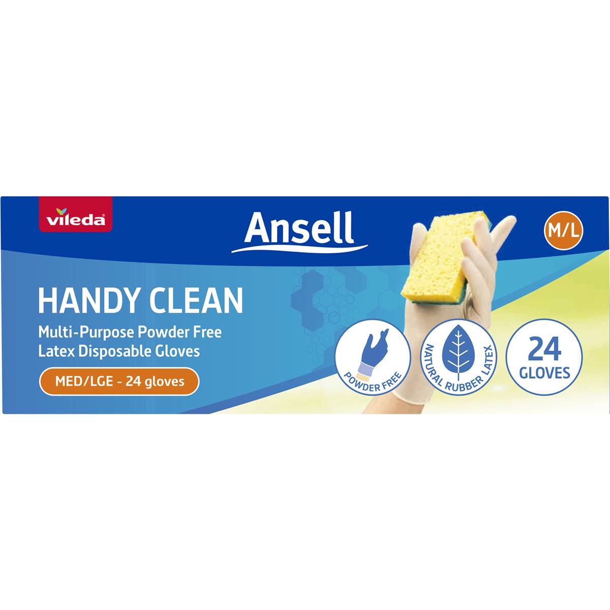 Vileda Ansell Handy Clean Latex Multipurpose Gloves M/l 24 Pack