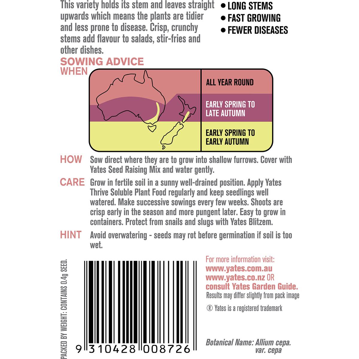 Yates Spring Onions Seeds 0.4 G Woolworths