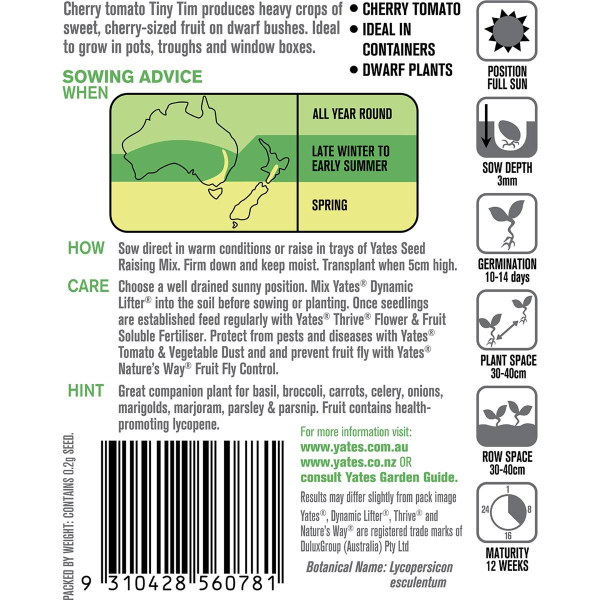 Yates Tiny Tim Tomatoes Seeds 0.2 G Woolworths