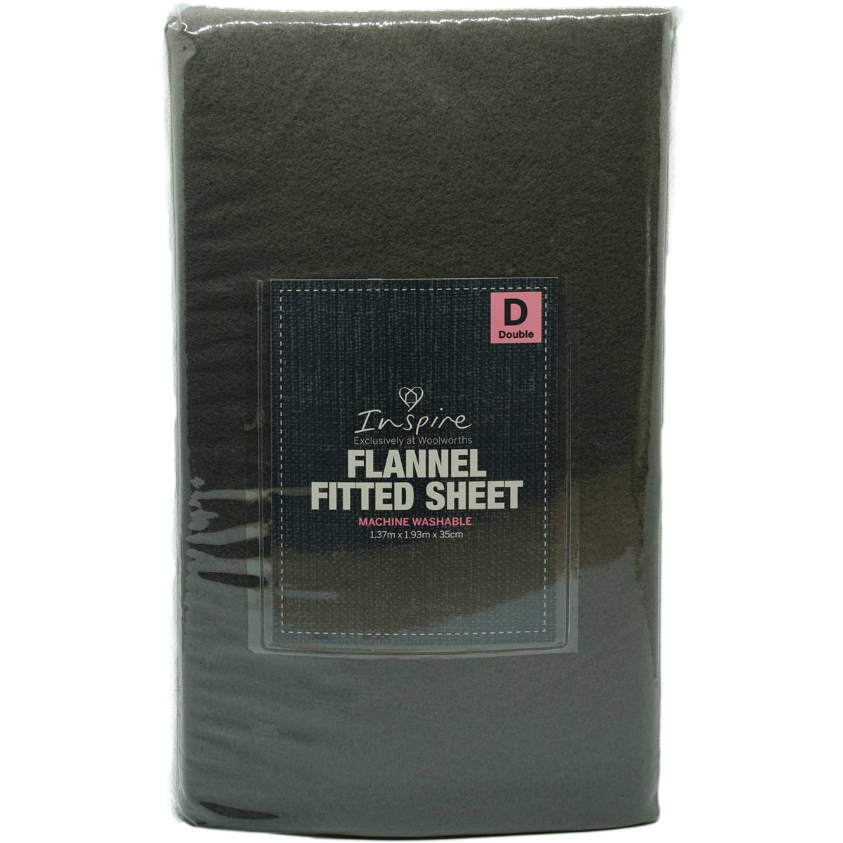 Inspire Flannel Fitted Sheet Double Size Charcoal Each Woolworths