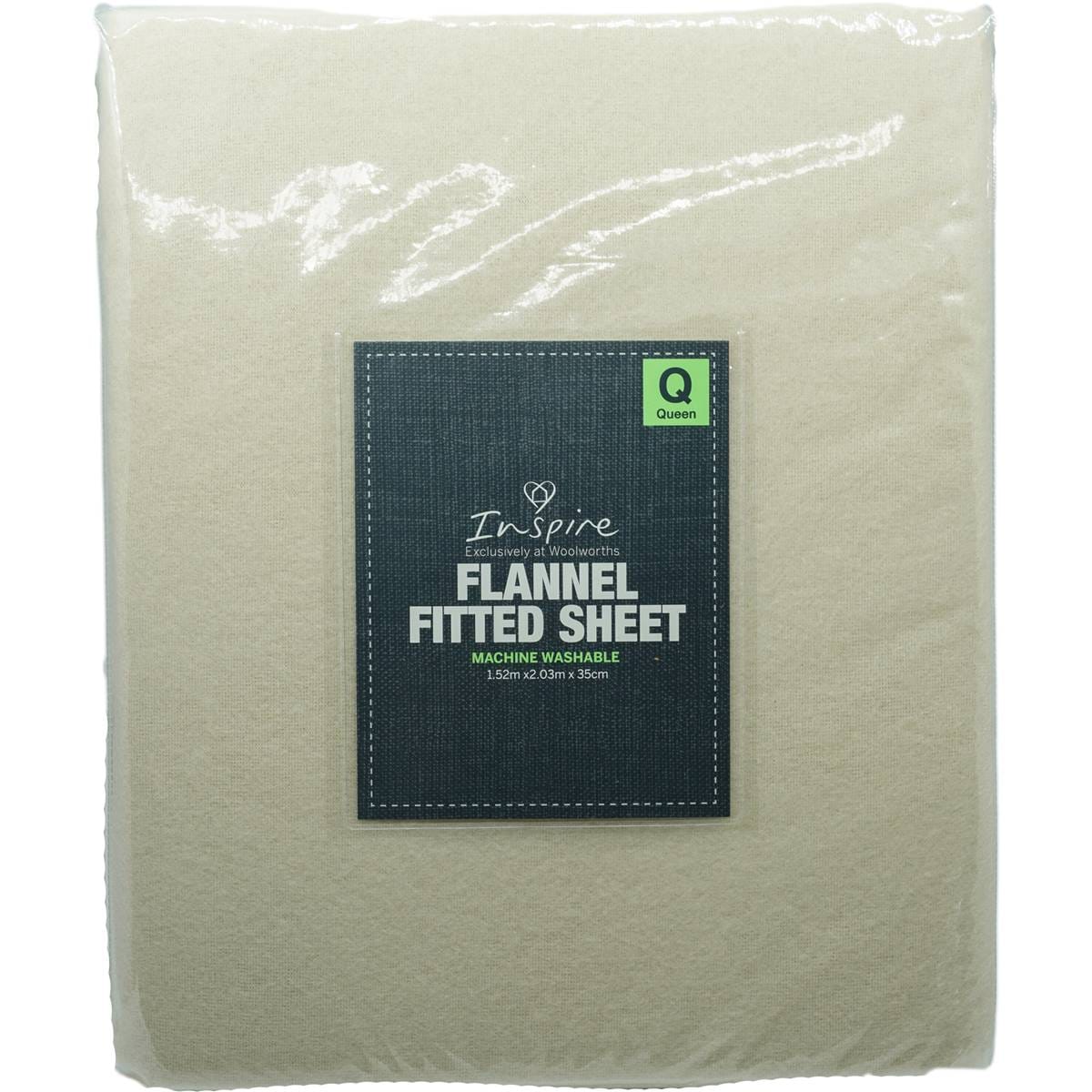 Inspire Microflannel Fitted Sheet Queen Size Cream Each Woolworths