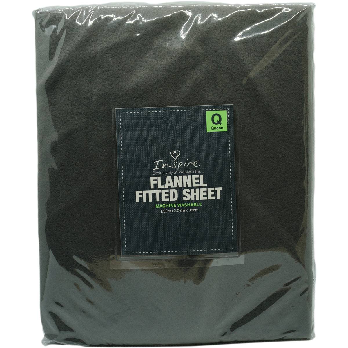 Inspire Microflannel Fitted Sheet Queen Size Charcoal Each Woolworths