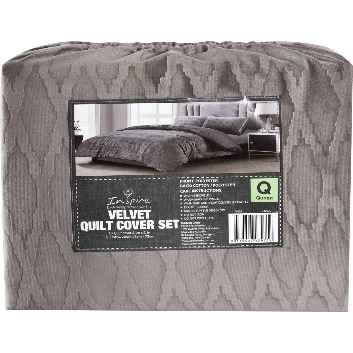 Inspire Embossed Velvet Quilt Cover Set Queen Size Each Woolworths