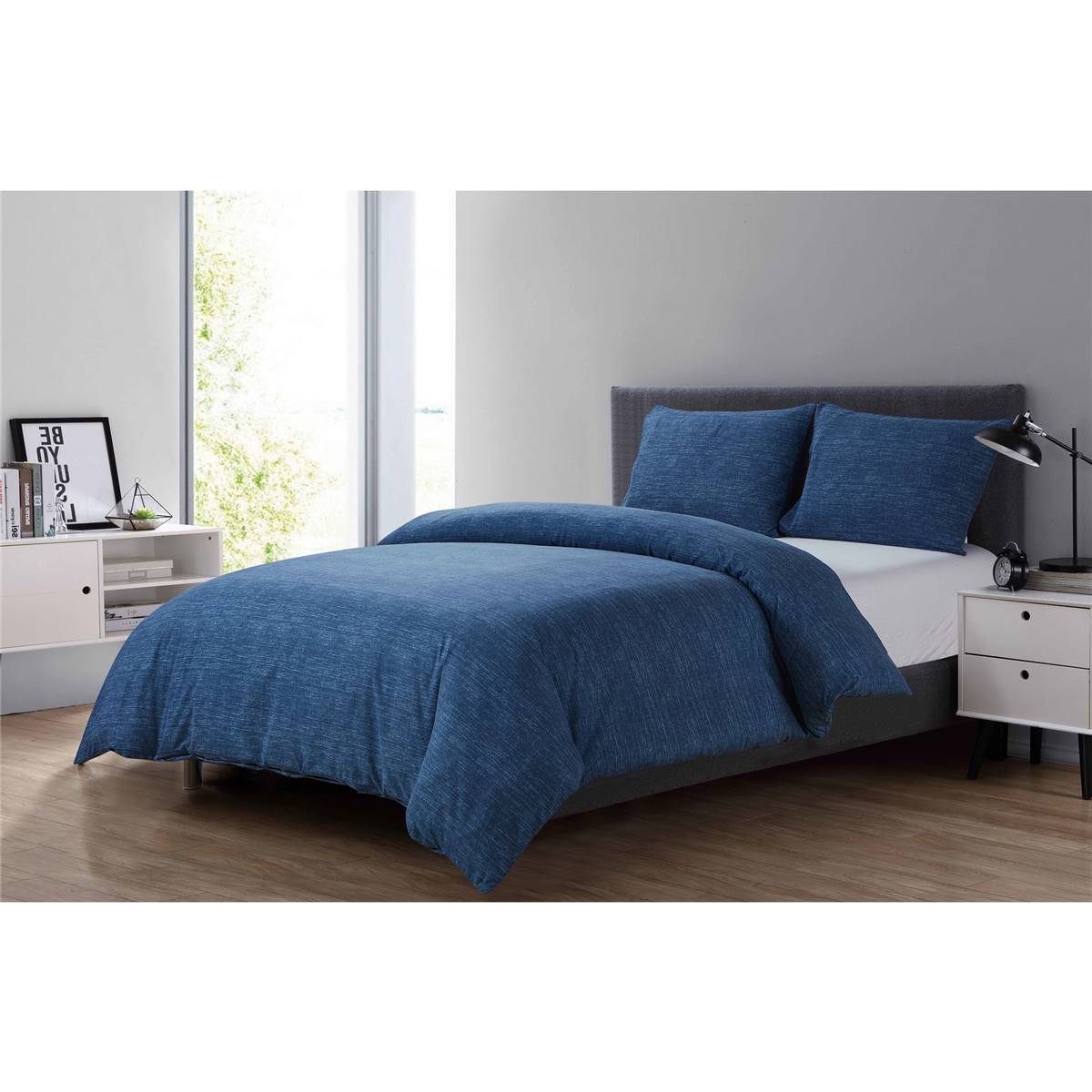 Inspire Flannelette Quilt Cover Set King Size Navy Each Woolworths