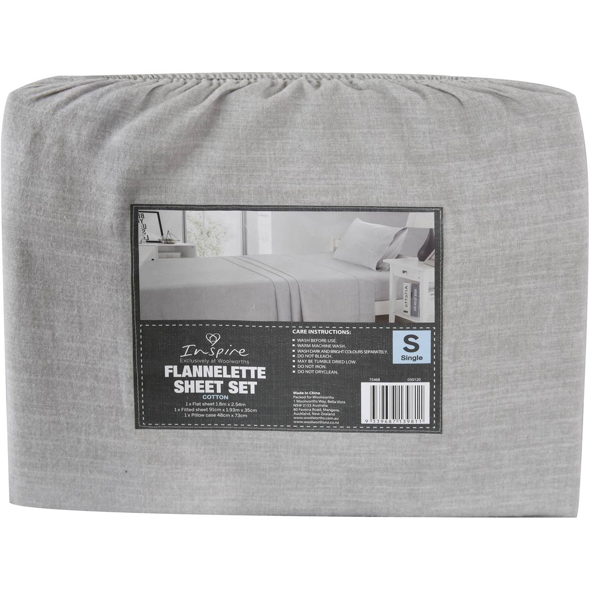 Inspire Flannelette Sheet Set Single Size Each Woolworths