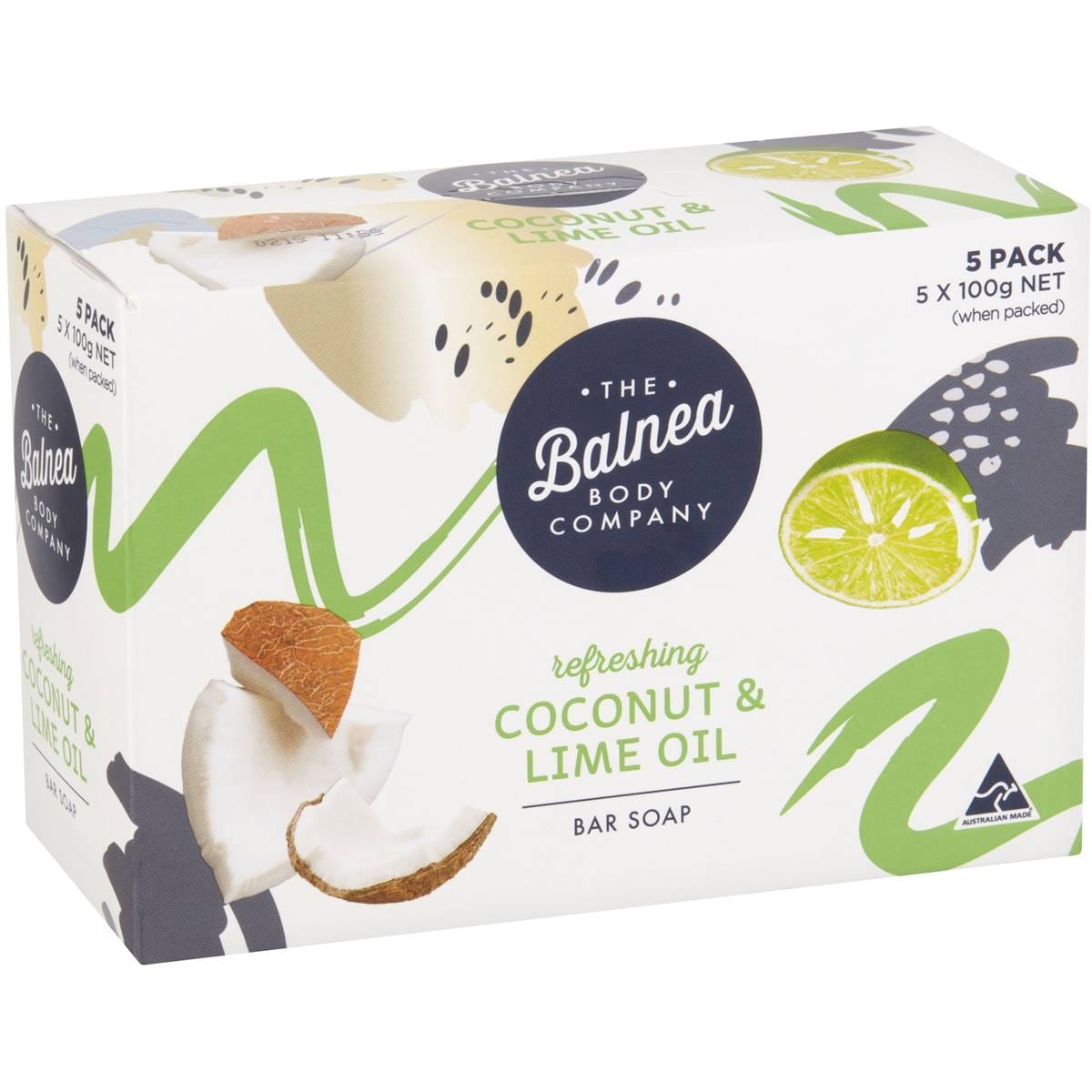 The Balnea Body Company Refreshing Coconut & Lime Oil Bar Soap 5 Pack Woolworths
