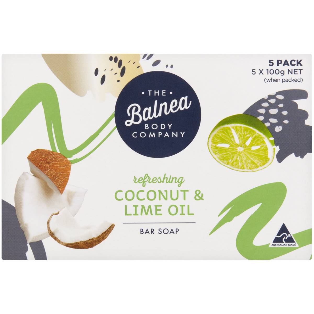 The Balnea Body Company Refreshing Coconut & Lime Oil Bar Soap 5 Pack Woolworths