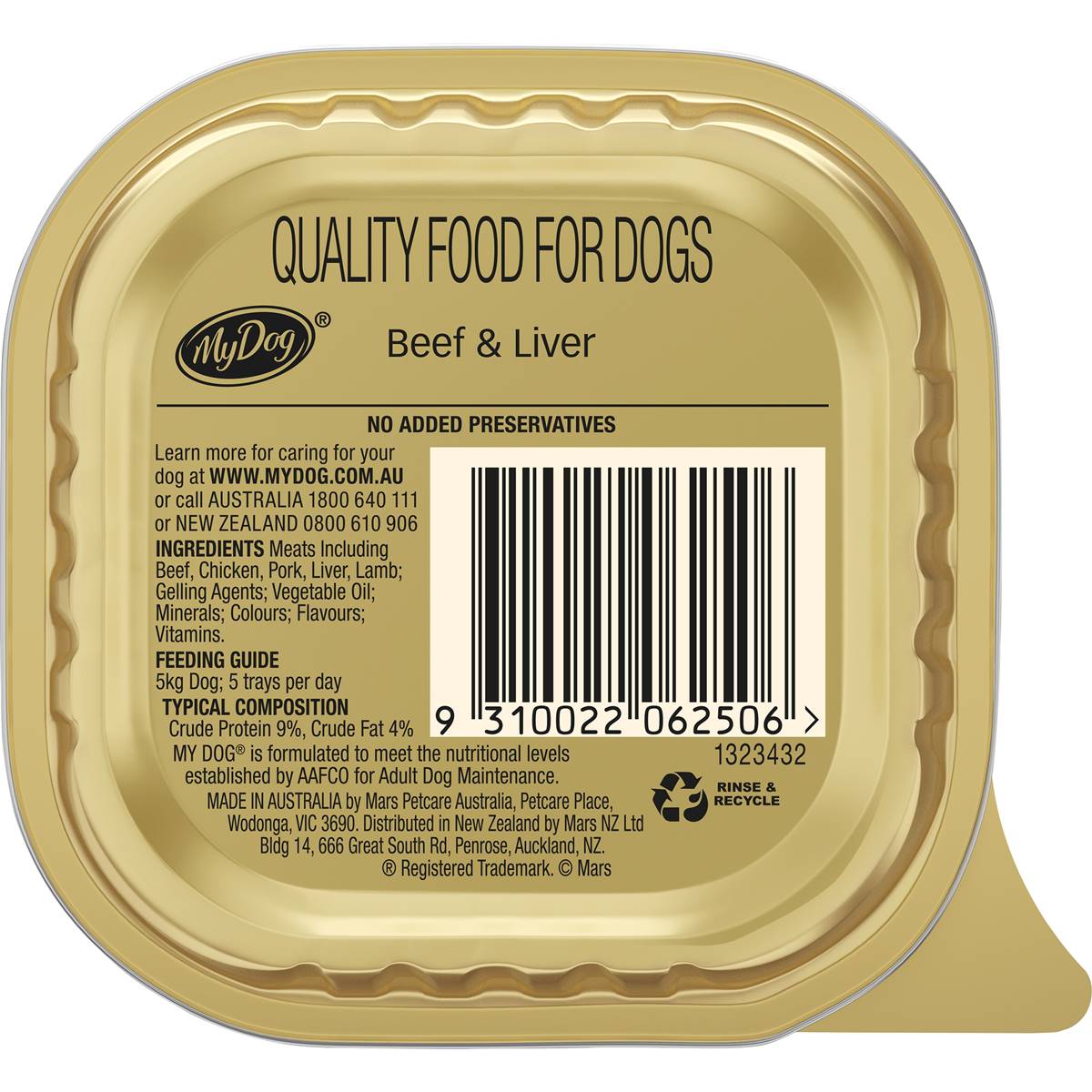 My Dog Beef And Liver Loaf Classics Wet Dog Food Tray 100g Woolworths