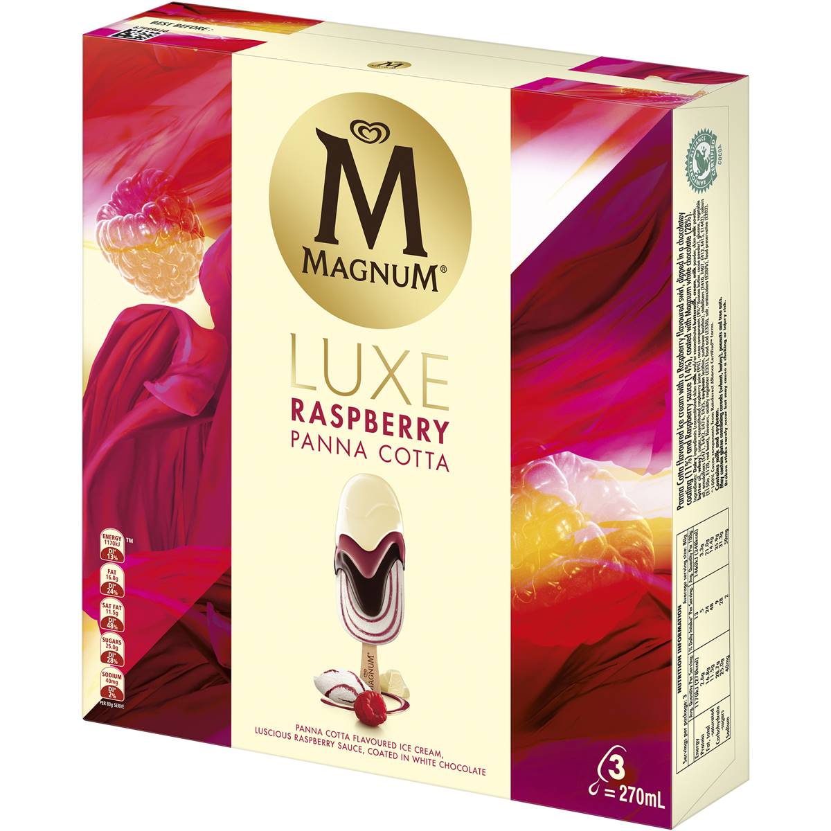Streets Magnum Luxe Raspberry Panna Cotta 3 Pack Woolworths