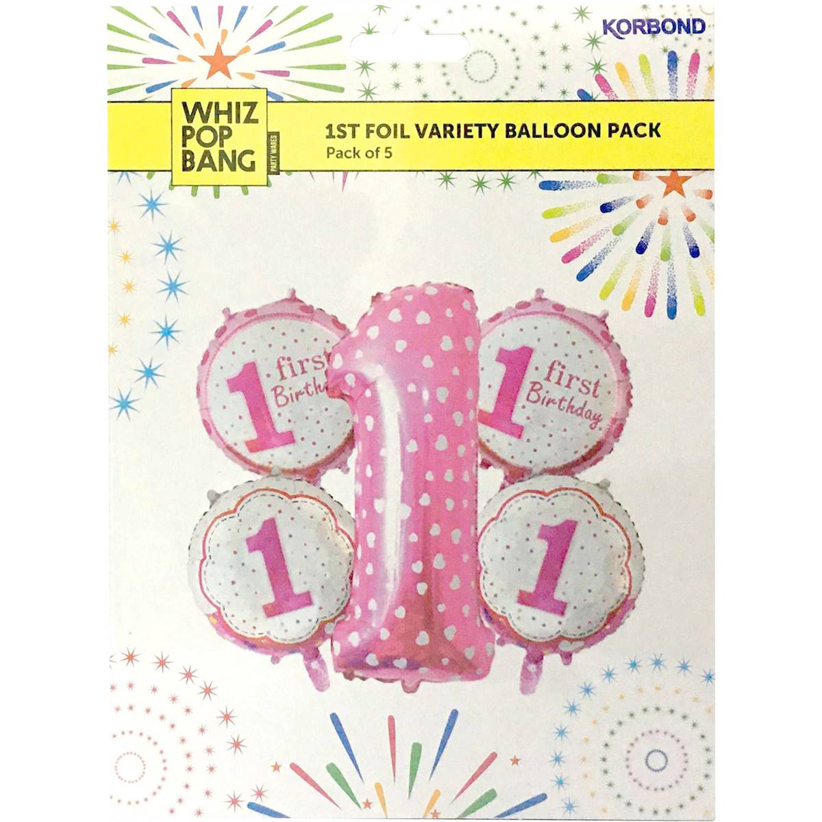 Korbond Whiz Pop Bang 1st Foil Variety Balloon Pack