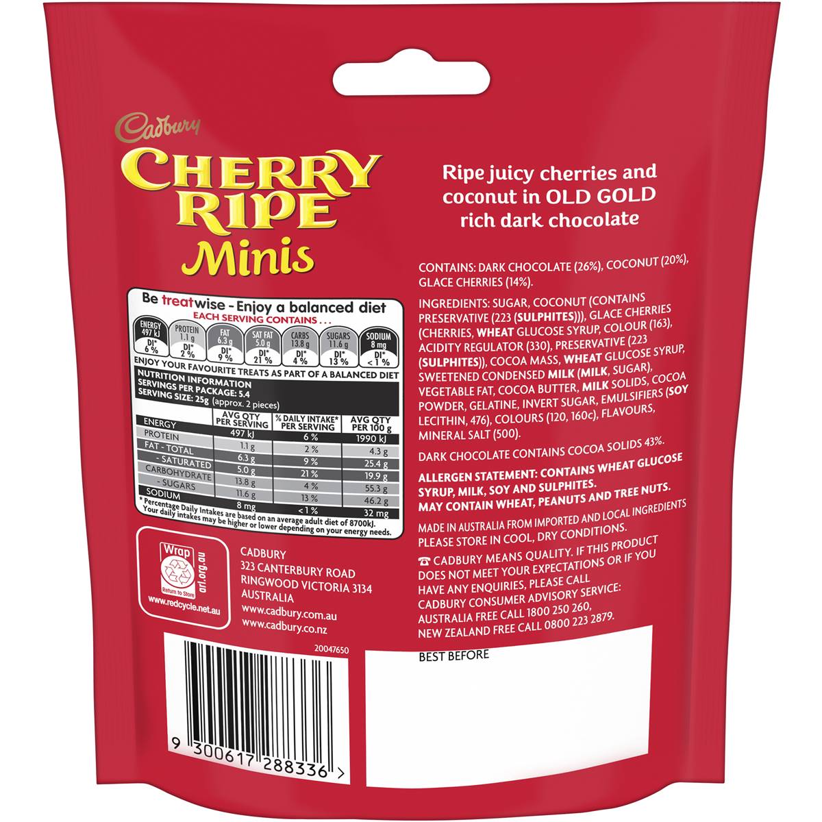 Cadbury Cherry Ripe Bites 135g Woolworths