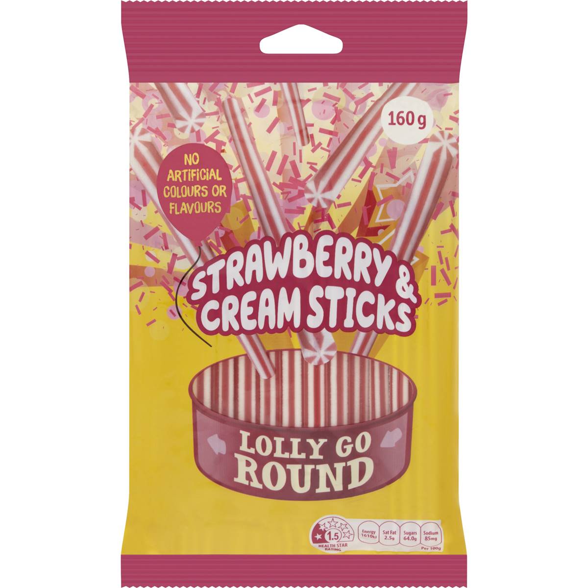 Lolly Go Round Strawberries & Cream Sticks 160g Woolworths
