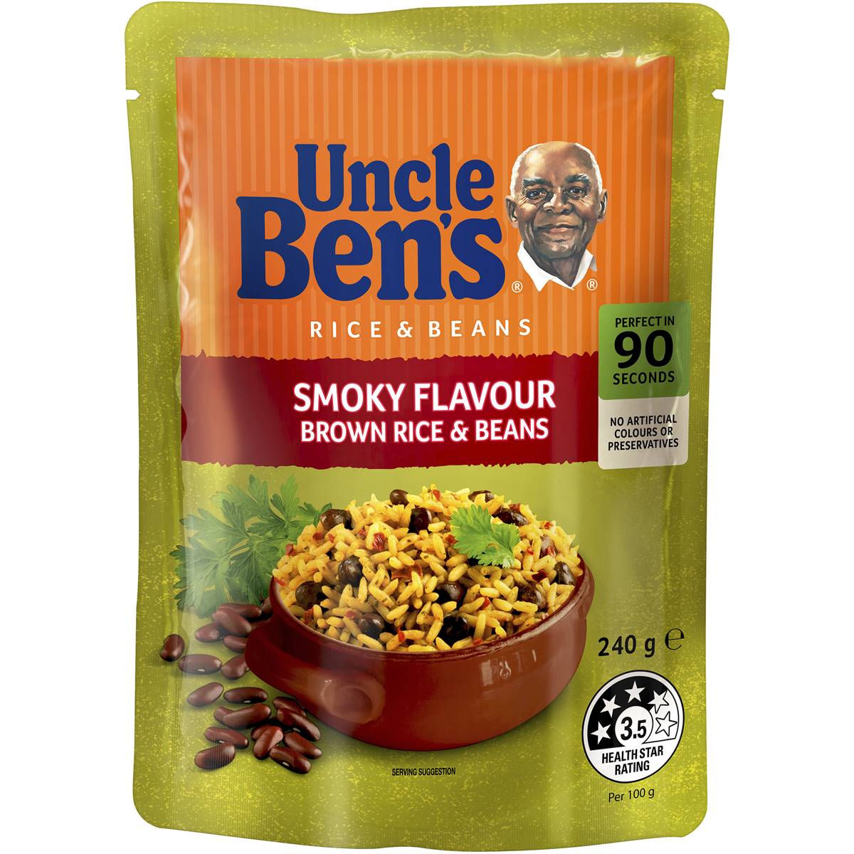 Uncle Ben's Smokey Flavour Brown Rice & Beans 240g | Woolworths