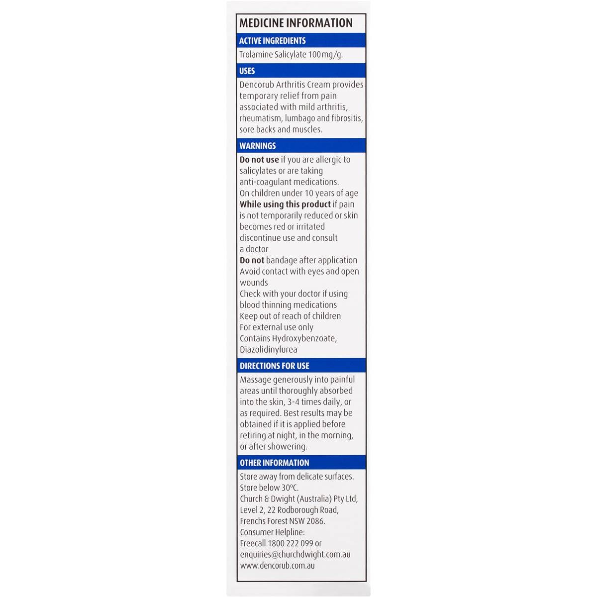 Dencorub Cream Arthritis Cream 100g Woolworths