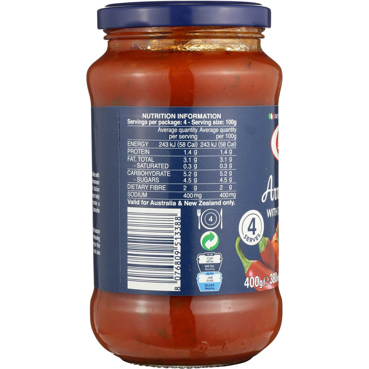 Barilla Pasta Sauce Arrabbiata Chilli 400g Woolworths