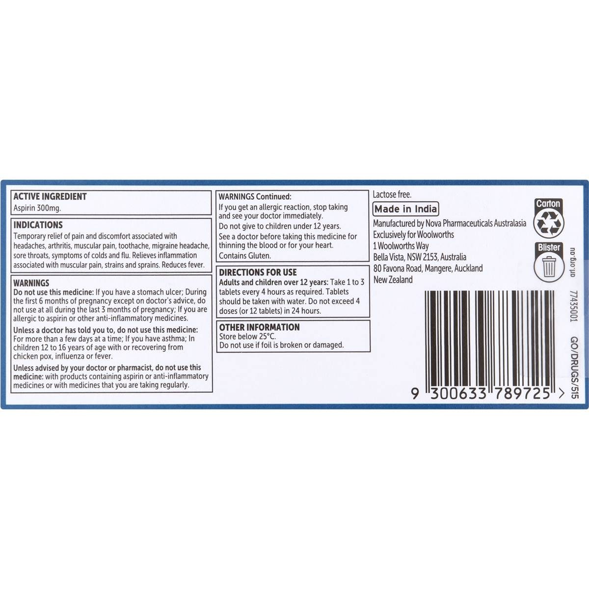 Essentials Aspirin 300mg Tablets 24 Pack Woolworths