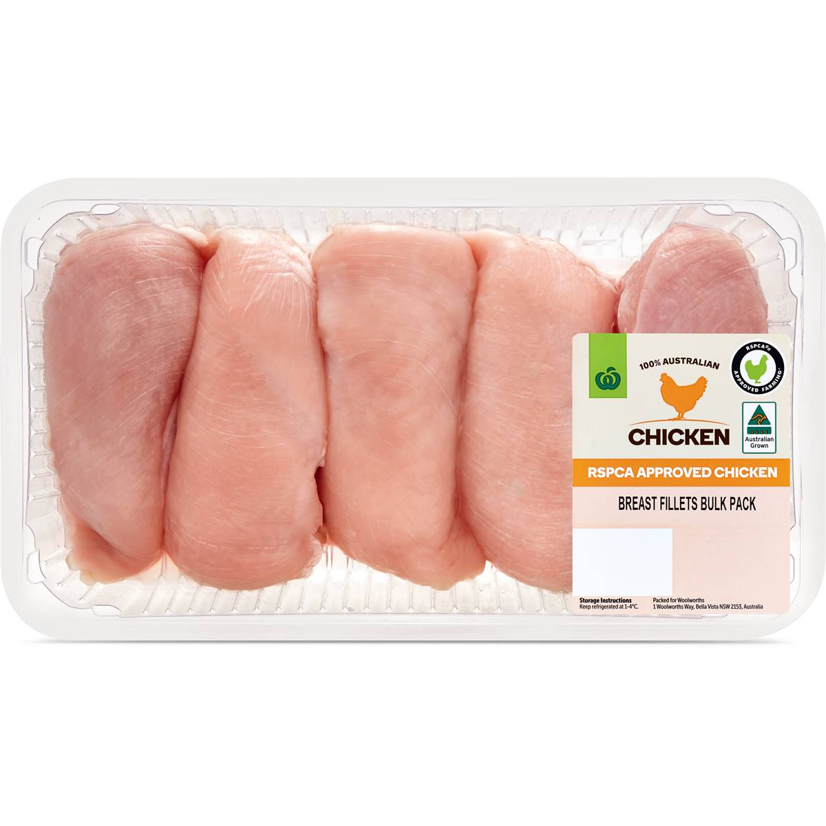 Woolworths Chicken Breast Fillet Skinless Bulk Tray 1.5kg 1.7kg