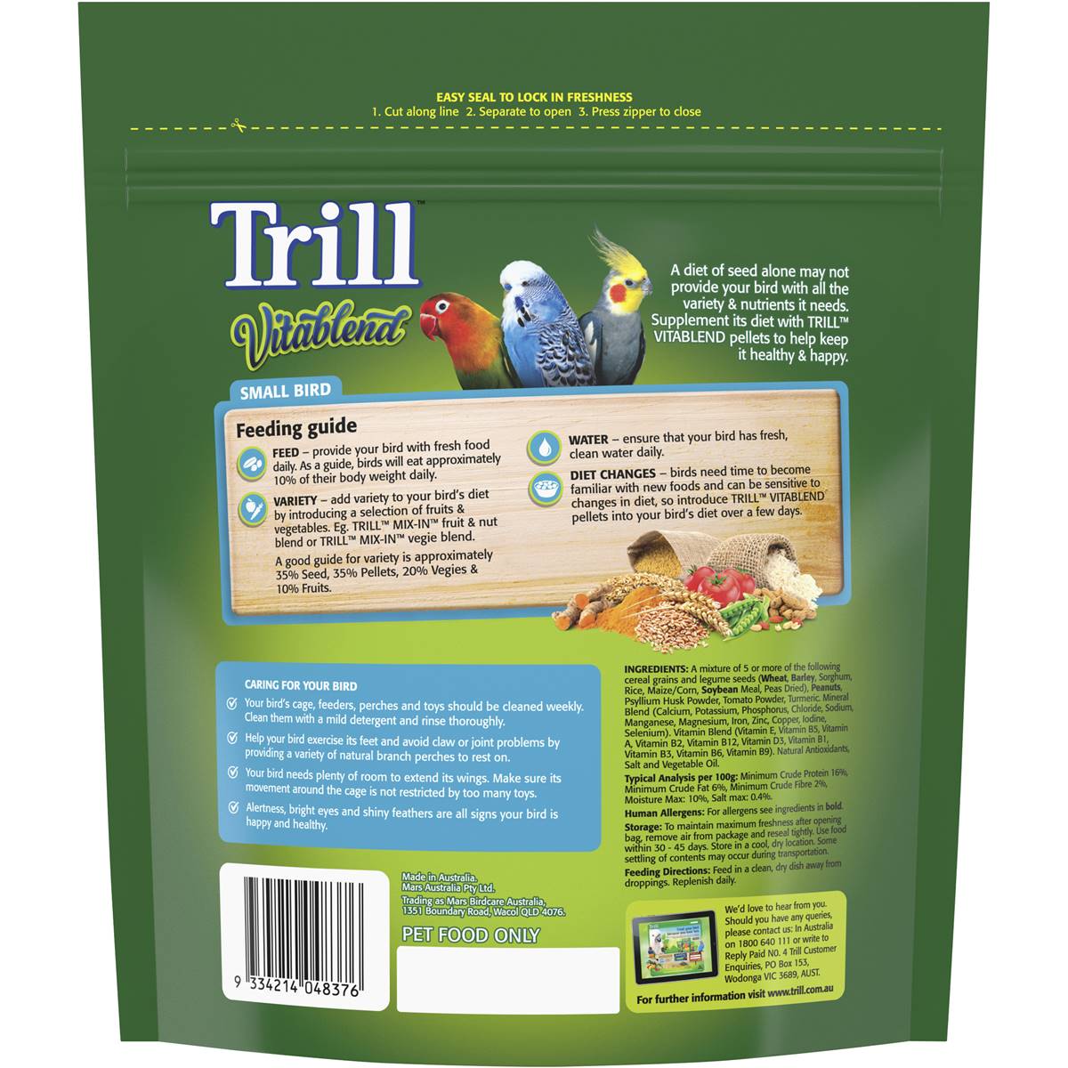 Trill Food Pellets Small Birds 600g Woolworths