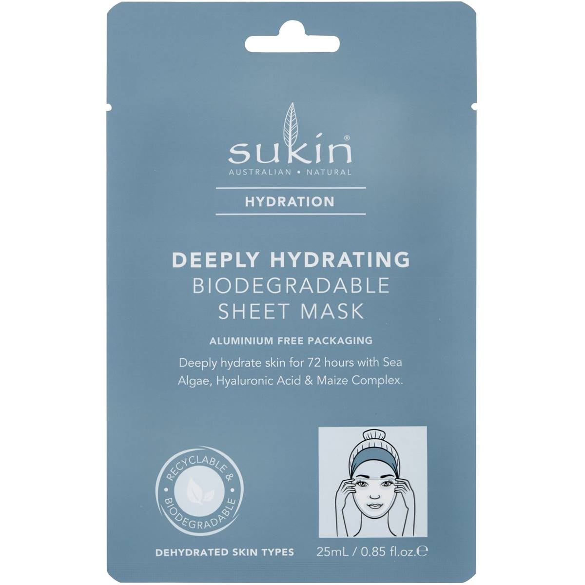 Sukin Deeply Hydrating Biodegradable Sheet Mask Each Woolworths