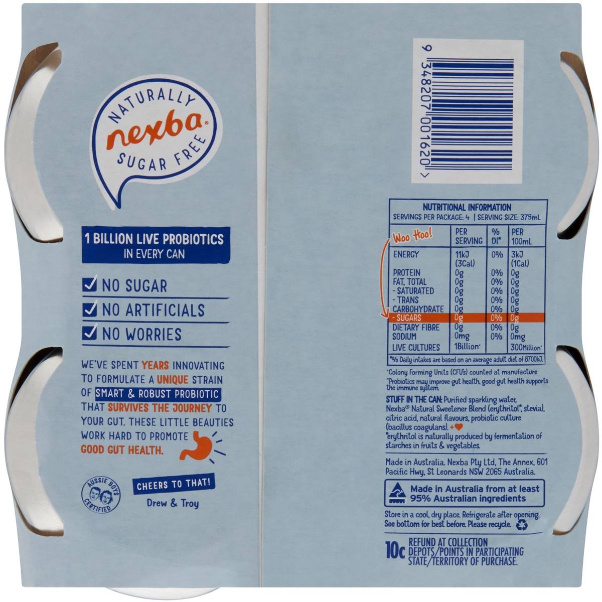 Nexba Live Sparkling Water Pure 4x375ml Woolworths