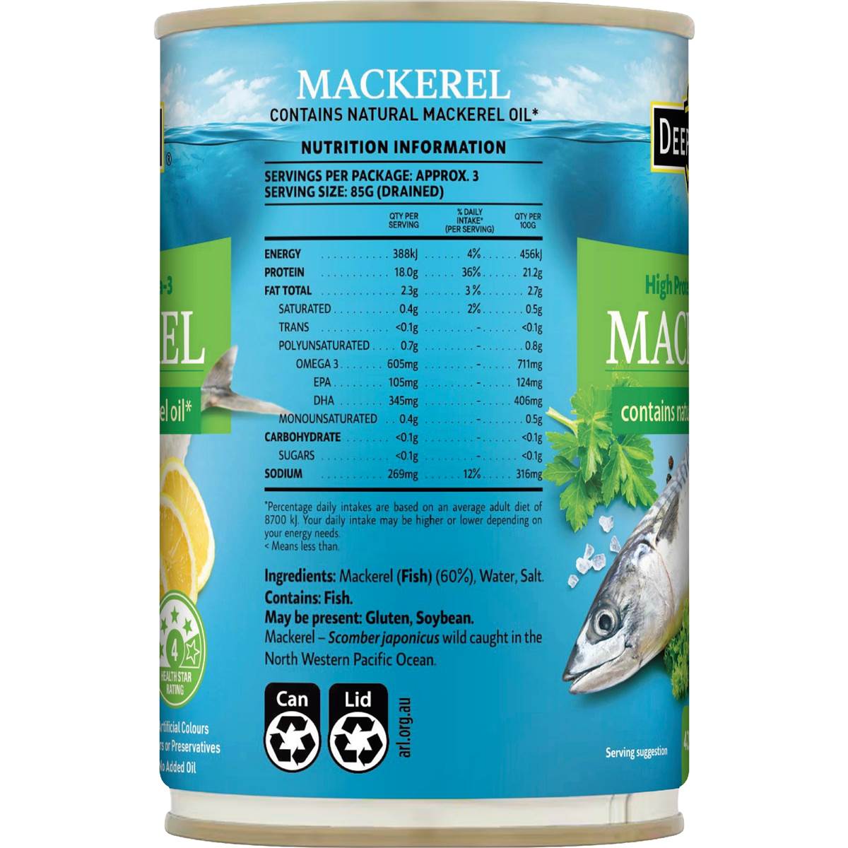 Deep Cove Mackerel In Natural Mackerel Oil 425g Woolworths