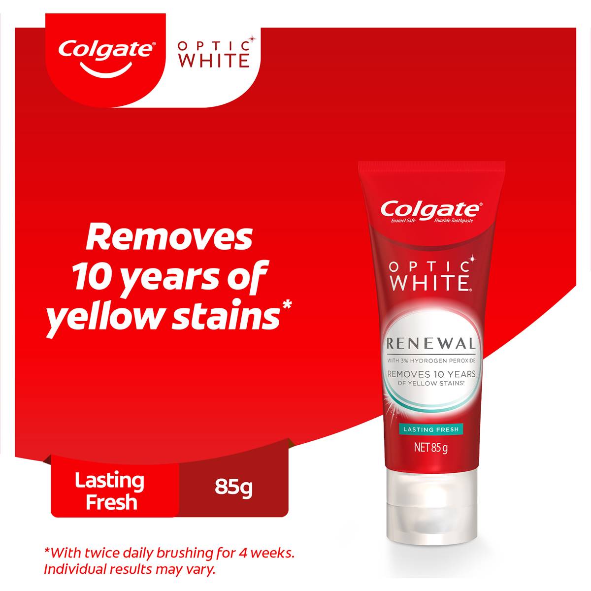 Colgate Teeth Whitening Toothpaste Optic White Renewal Lasting 85g ...