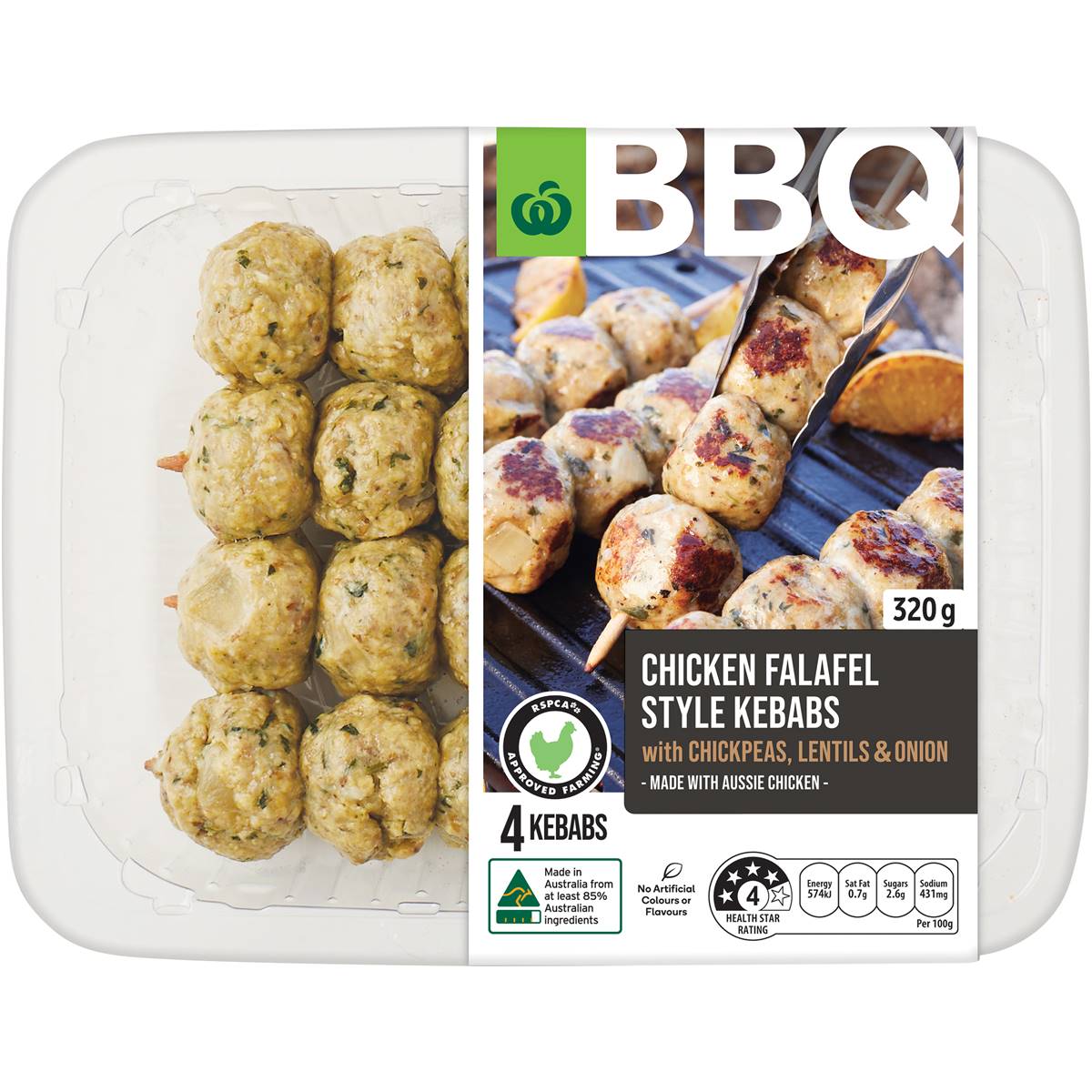 Woolworths Bbq Chicken Falafel Kebabs Chickpeas, Lentils & Onion 320g ...