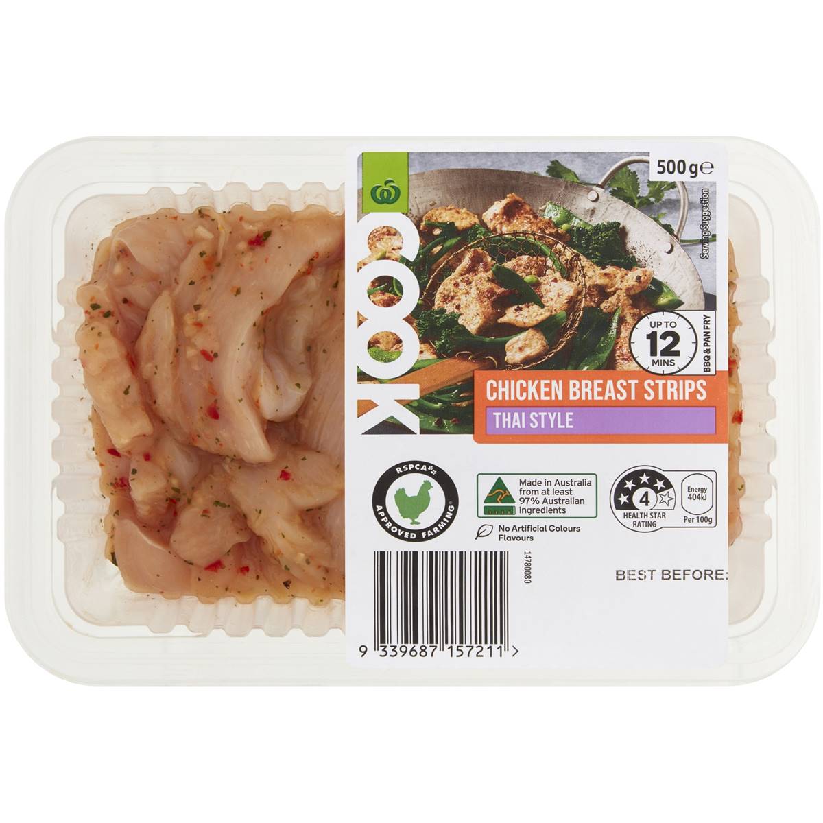 Woolworths Cook Chicken Breast Strips Thai Style 500g Woolworths