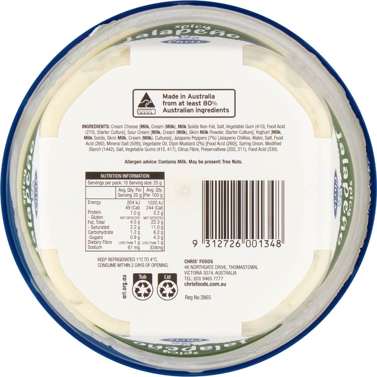 Chris' Spicy Jalapeno Dip & Spread 200g Woolworths