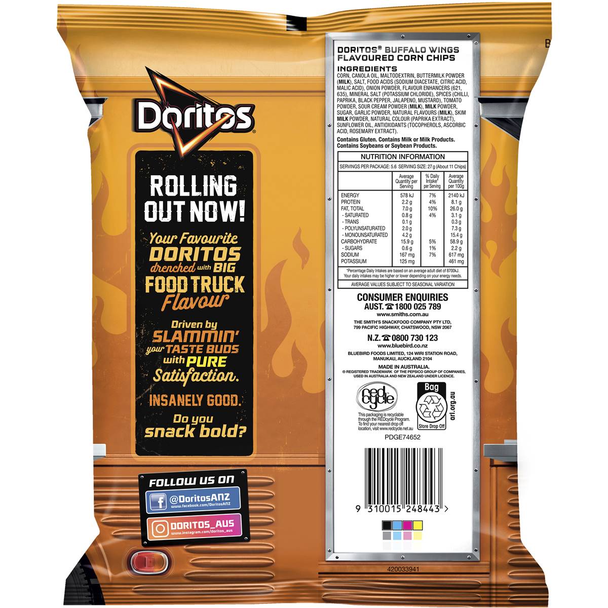 Doritos Corn Chips Spicy Buffalo Wings 150g Woolworths