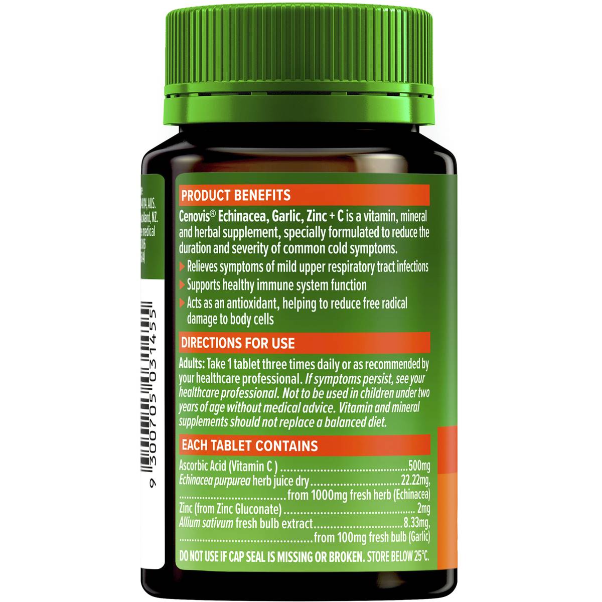 Cenovis Echinacea Garlic Zinc & Vitamin C For Immune Support 60 Pack